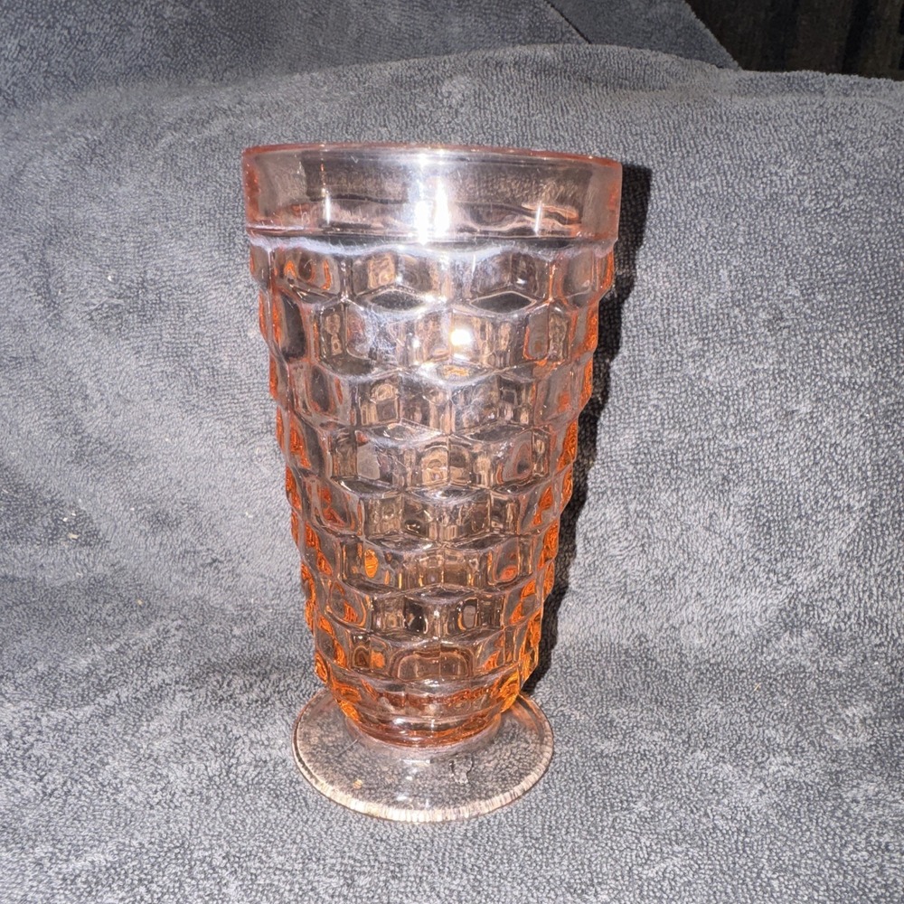 Pink Pressed Glass Footed Tumbler Glass, Textured Honeycomb Pattern, 1pc